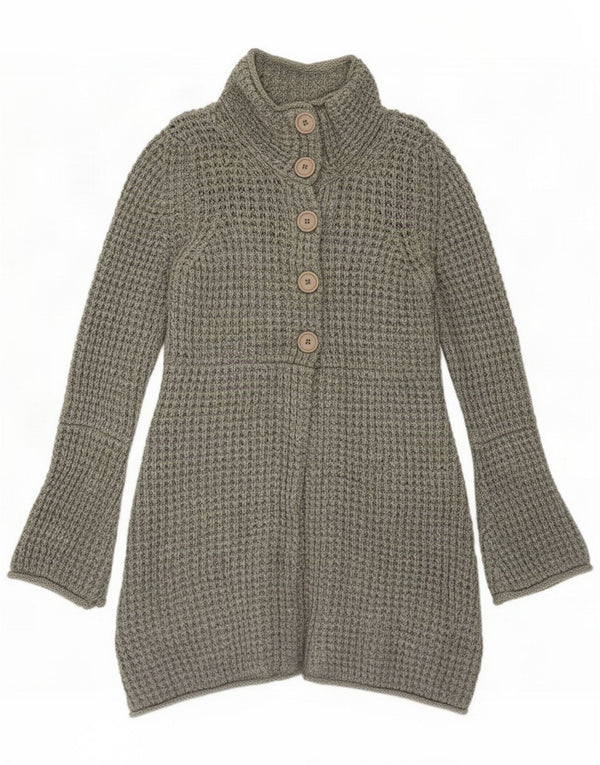 Suéter Cardigan Longline Feminino de Conexão Francesa Reino Unido 10 Lã Cinza Pequena