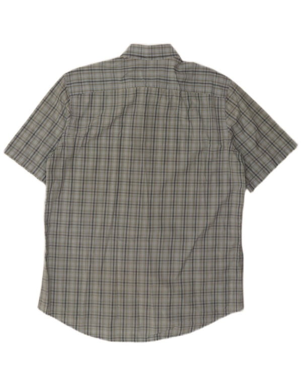 Lacoste Camisa masculina de manga curta tamanho 43 grande algodão xadrez azul