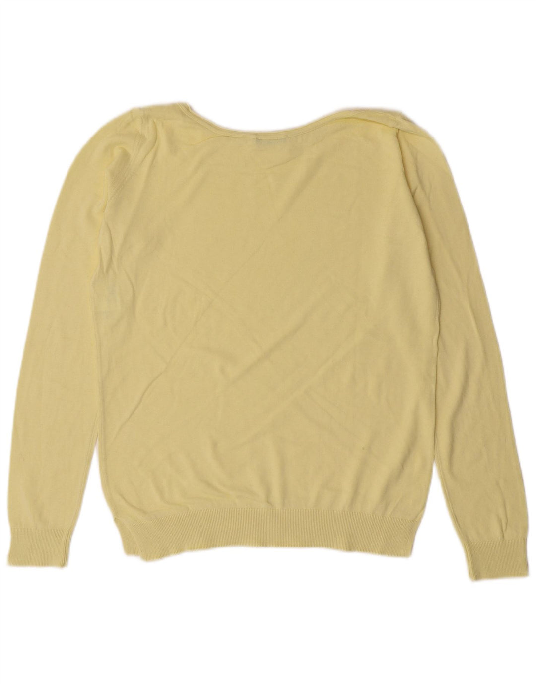 Suéter feminino Benetton com gola canoa UK 12 médio algodão amarelo clássico