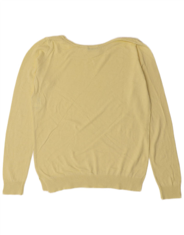 Suéter feminino Benetton com gola canoa UK 12 médio algodão amarelo clássico