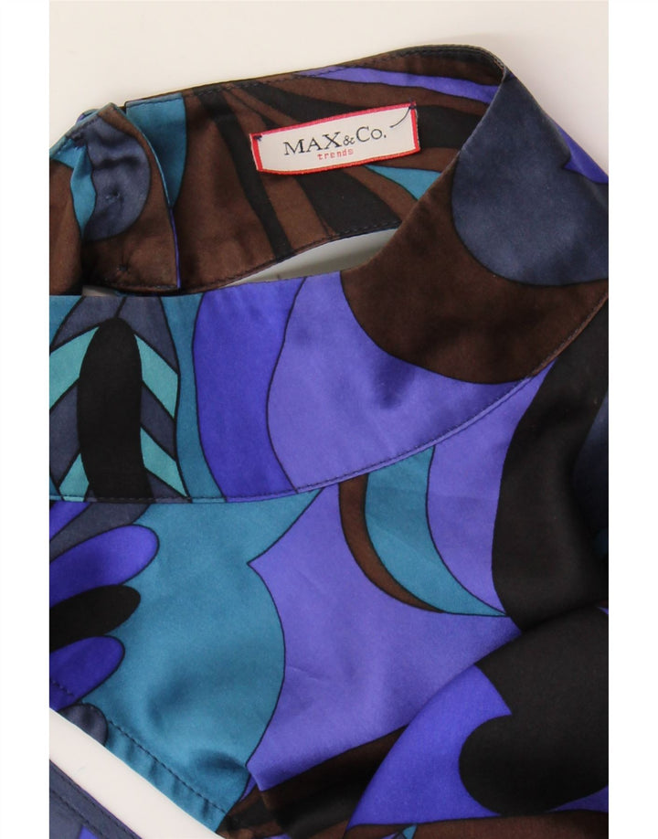 Vestido feminino com bainha com padrão abstrato da Max & Co. Reino Unido 12 médio roxo