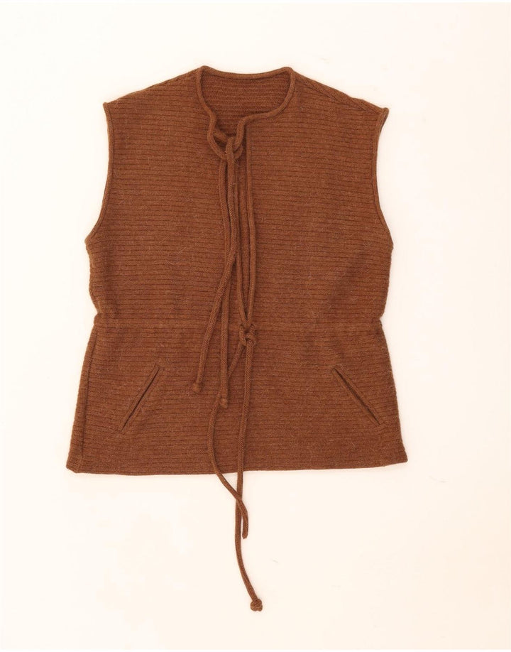Regata feminina vintage com babados frontal e colete UK 16 grande marrom