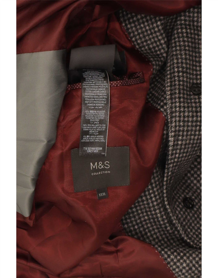 Sobretudo masculino Marks & Spencer UK 46 3XL cinza houndstooth poliéster