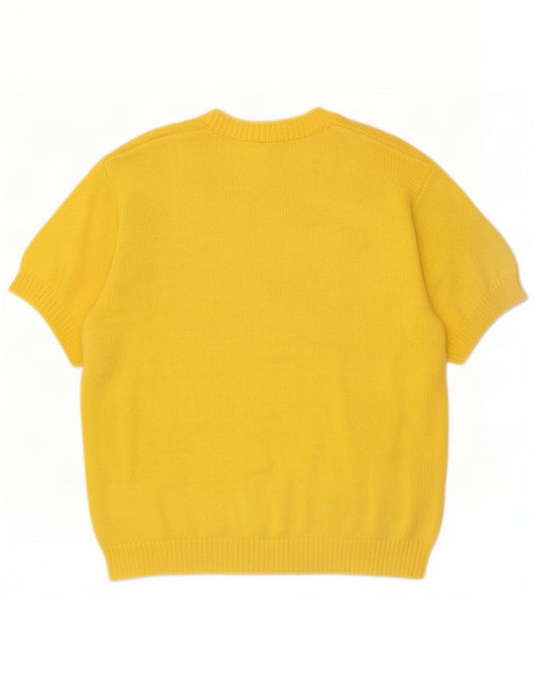 Suéter feminino vintage de manga curta com decote em V Reino Unido 14 médio amarelo