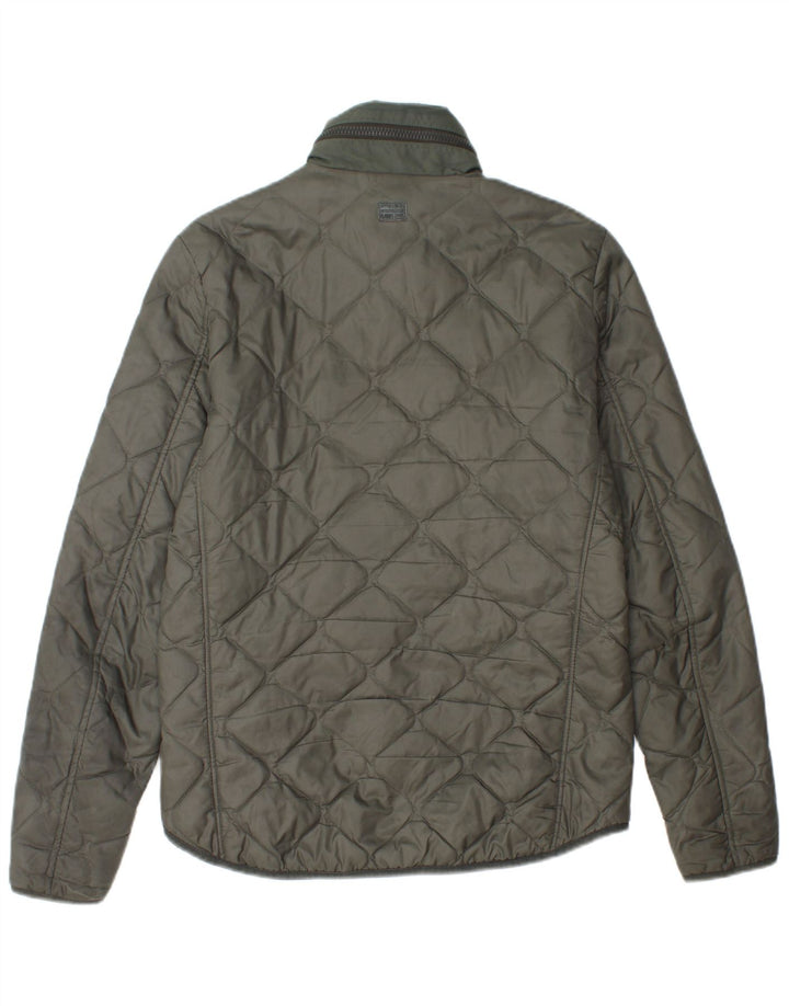 Jaqueta masculina acolchoada com capuz G-Star UK 36 pequena poliamida cáqui