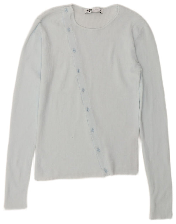 Zara Cardigan Crop Feminino Top UK 10 Pequeno Azul Nylon