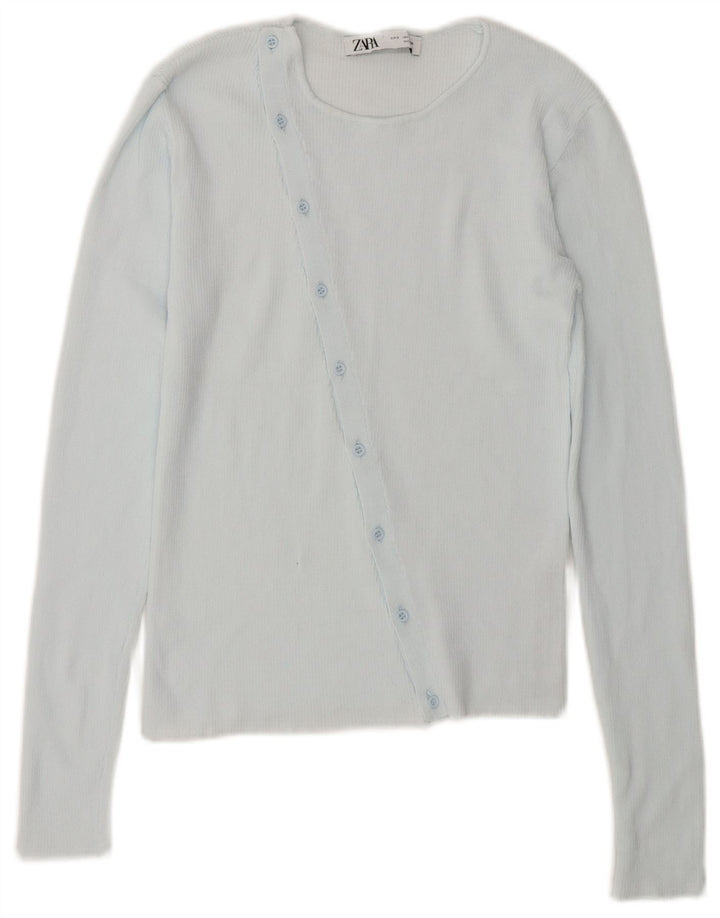 Zara Cardigan Crop Feminino Top UK 10 Pequeno Azul Nylon