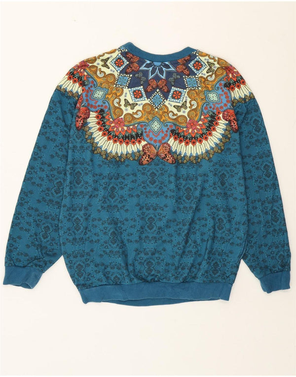 Adidas Womens Abstract Pattern Sweatshirt Jumper UK 10 Small Blue Bohemian