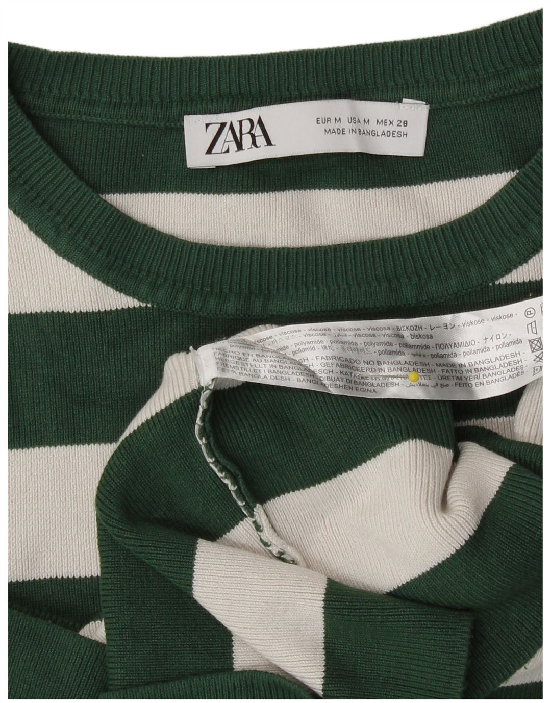 Top cropped feminino Zara manga comprida UK 12 viscose listrada verde médio