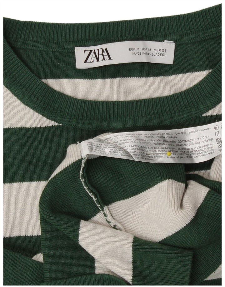 Top cropped feminino Zara manga comprida UK 12 viscose listrada verde médio