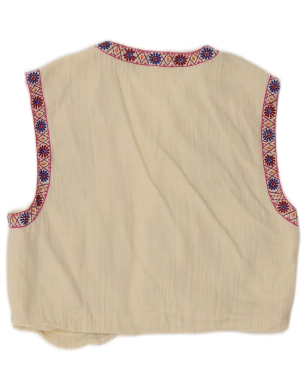 Colete feminino Zara UK 10 pequeno algodão floral branco