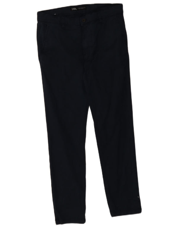 Zara Mens Slim Chino Calças EU 42 Grande W32 L30 Azul Marinho Algodão