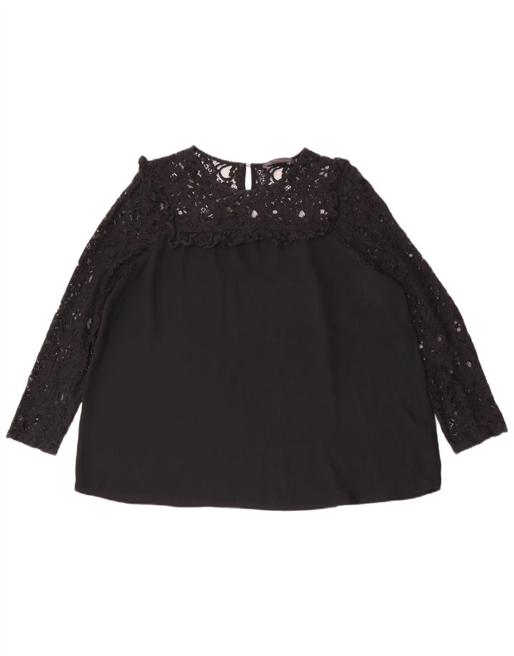 Blusa feminina Marks & Spencer de manga comprida oversized Reino Unido 16 grande preta