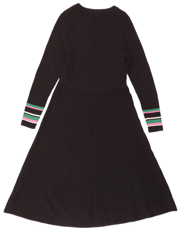 Vestido jumper feminino de manga comprida Hobbs Reino Unido 16 grande lã merino listrada preta