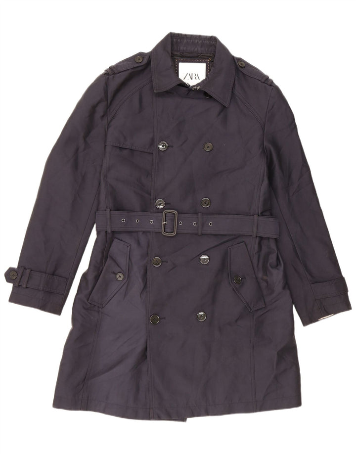 Zara Mens Trench Coat UK 40 Grande Poliéster Azul Marinho