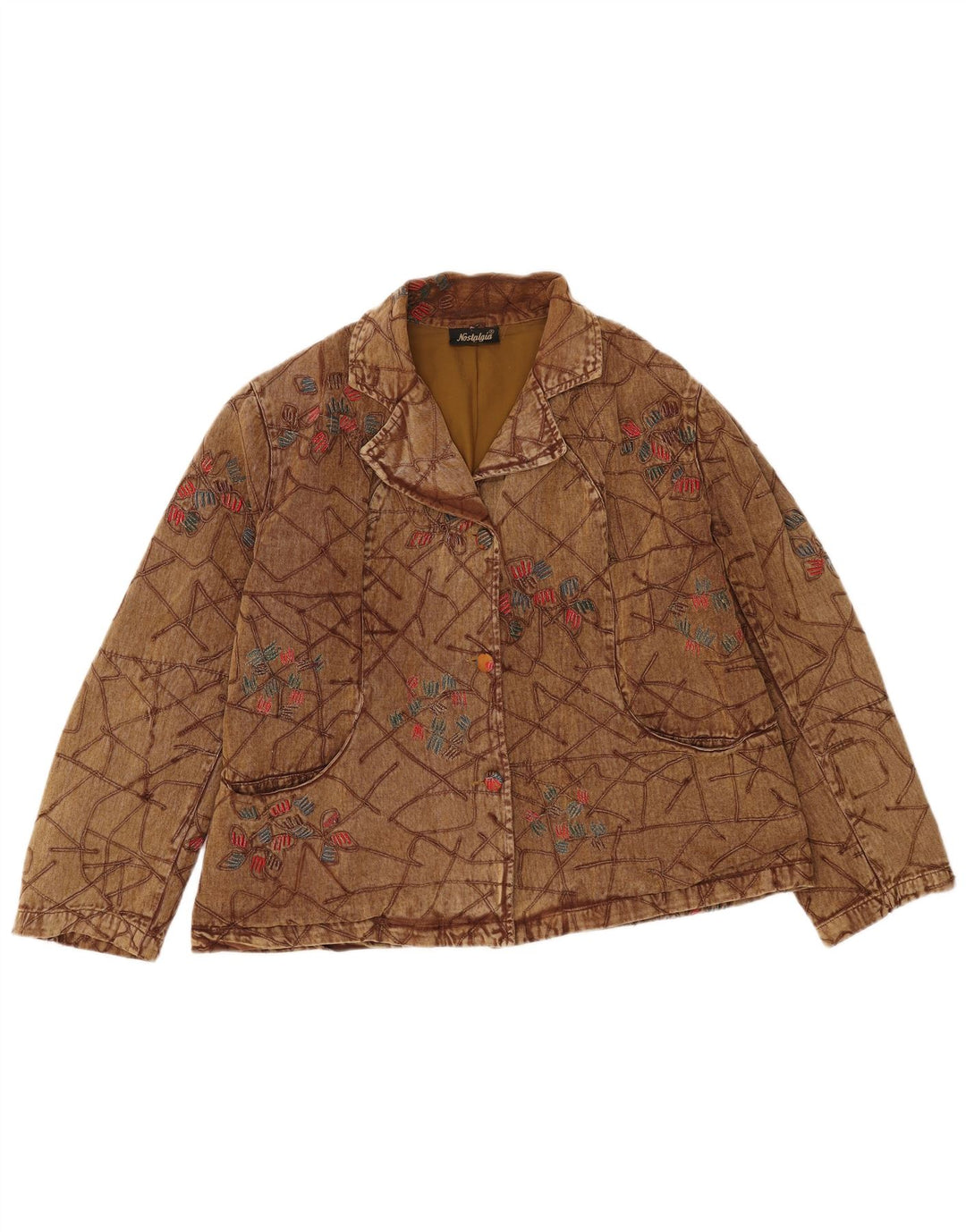 Jaqueta bomber feminina vintage Reino Unido 16 grande algodão floral marrom