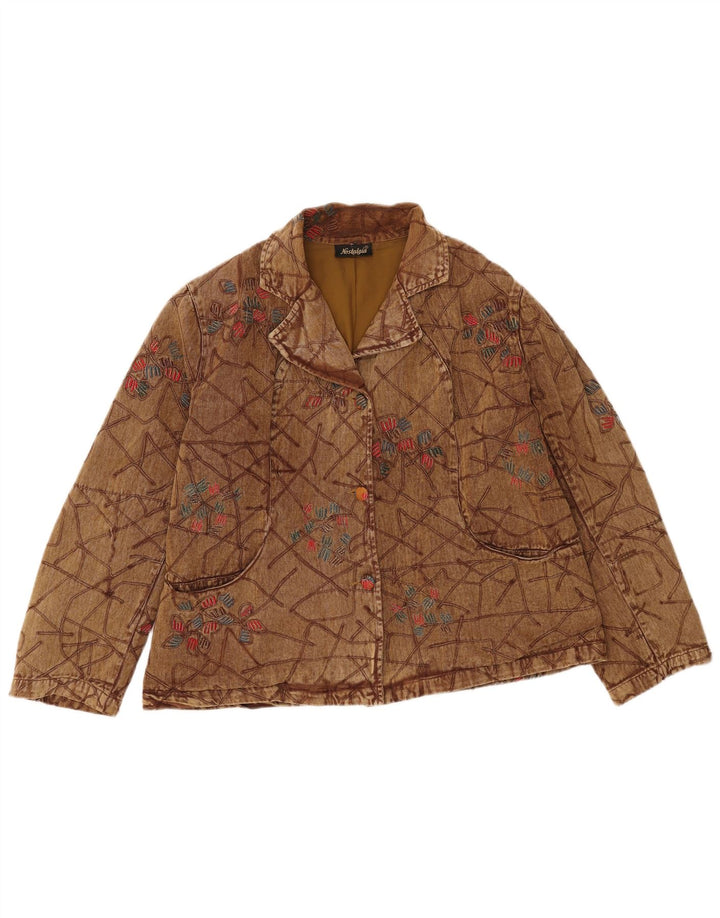 Jaqueta bomber feminina vintage Reino Unido 16 grande algodão floral marrom