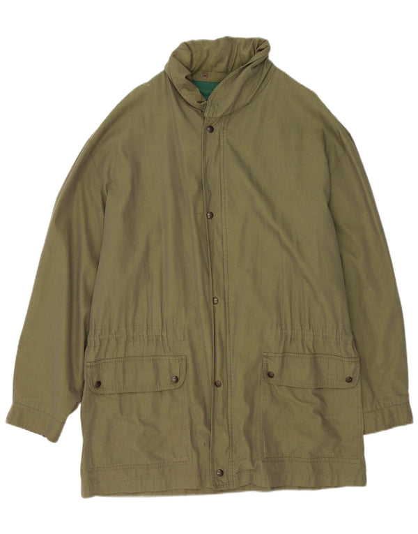 Sobretudo masculino vintage com capuz UK 42 XL cáqui
