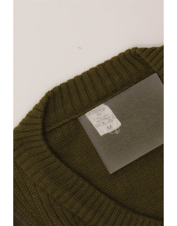 Suéter vintage masculino militar com decote em V médio cáqui