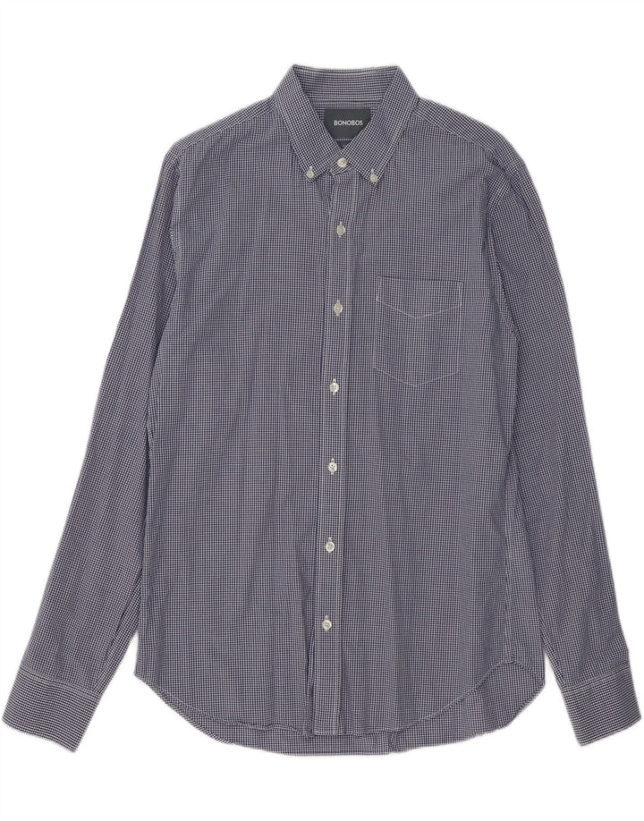 Camisa masculina slim fit BONOBOS de algodão guingão azul marinho médio