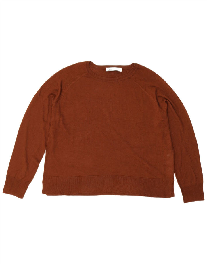 Zara Suéter feminino oversized com gola canoa Reino Unido 14 viscose marrom médio