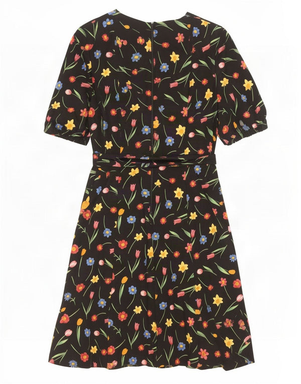 Vestido vintage feminino linha A UK 16 grande preto floral