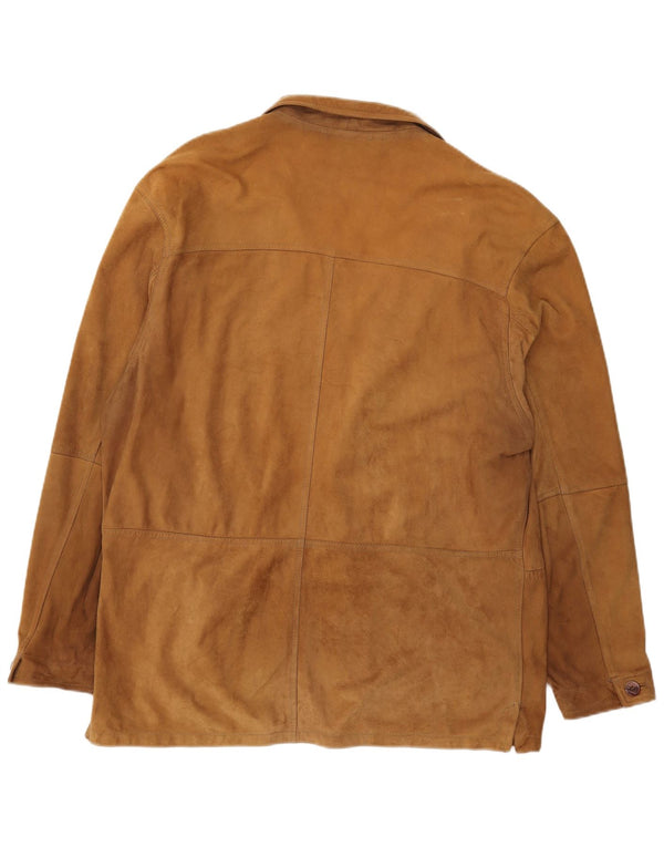 Jaqueta blazer masculina VINTAGE de camurça com 2 botões Reino Unido 42 XL couro marrom