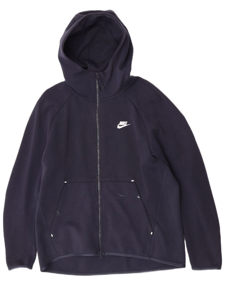 Suéter masculino Nike com capuz e zíper grande algodão azul marinho