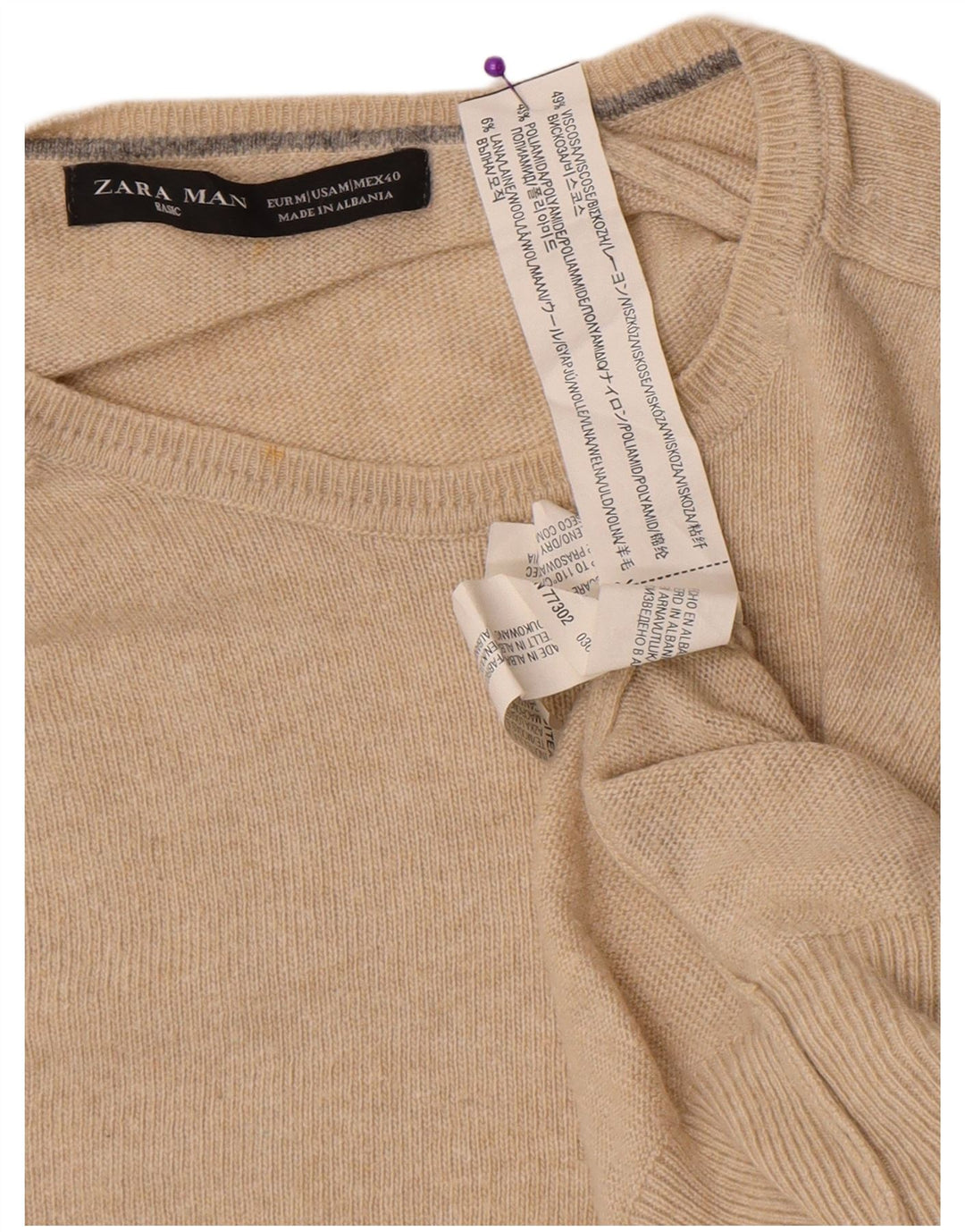 Zara Suéter masculino com gola redonda e viscose bege médio