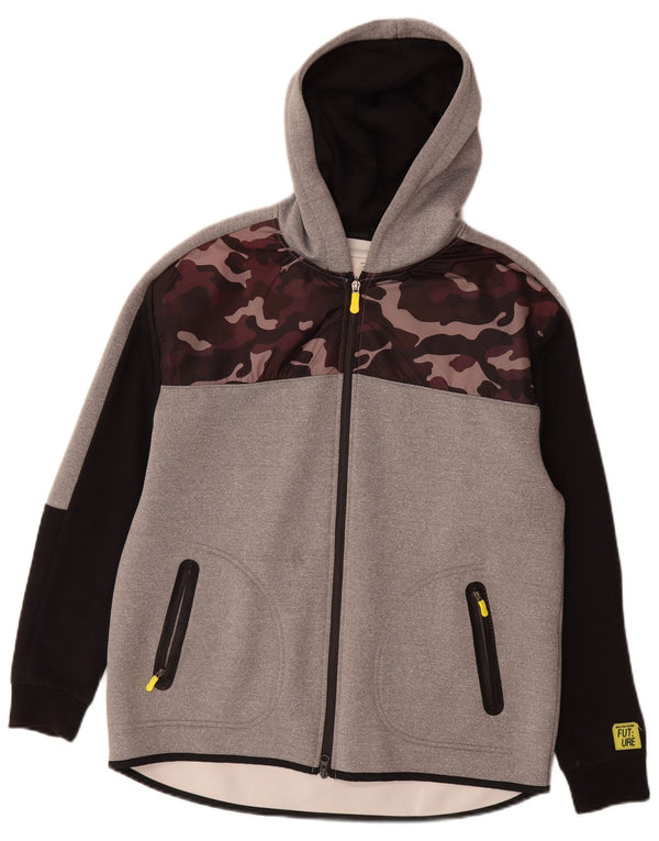 Suéter Zara Boys Graphic Zip com capuz 13-14 anos cinza camuflagem poliéster