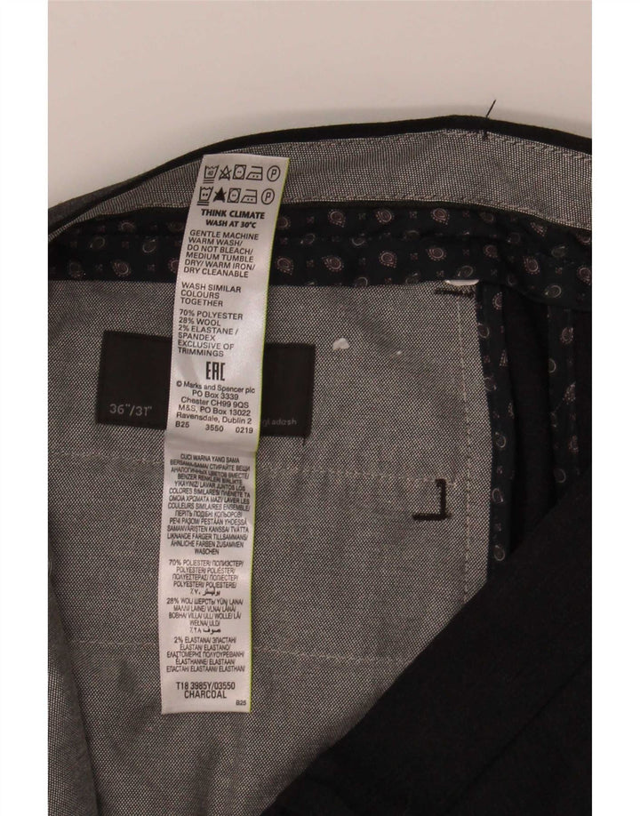 Calça masculina reta regular Marks & Spencer W36 L31 poliéster cinza
