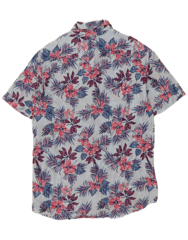 Izod Camisa masculina de manga curta de água salgada de algodão floral azul médio