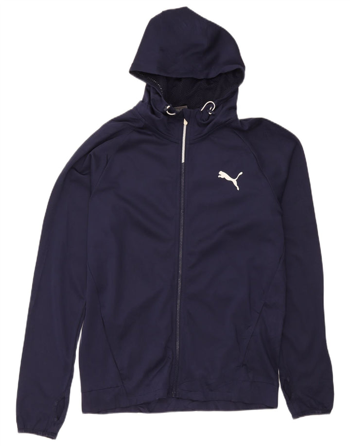 Suéter masculino Puma com capuz e zíper médio azul marinho esportivo
