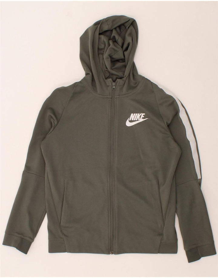 NIKE Boys Zip Hoodie Sweater 13-14 Years XL Grey Colourblock Cotton Vintage Nike and Second-Hand Nike from Messina Hembry 