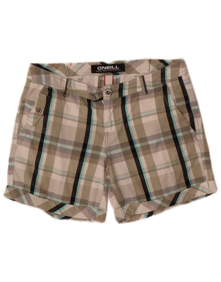 Shorts chino feminino O'NEILL W26 pequeno algodão xadrez cinza