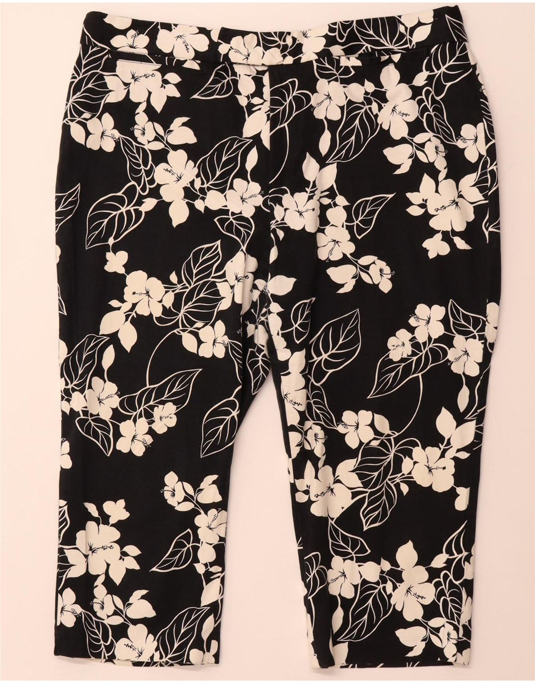 Calça capri feminina reta CHAPS US 16 2XL W38 L20 algodão floral preto