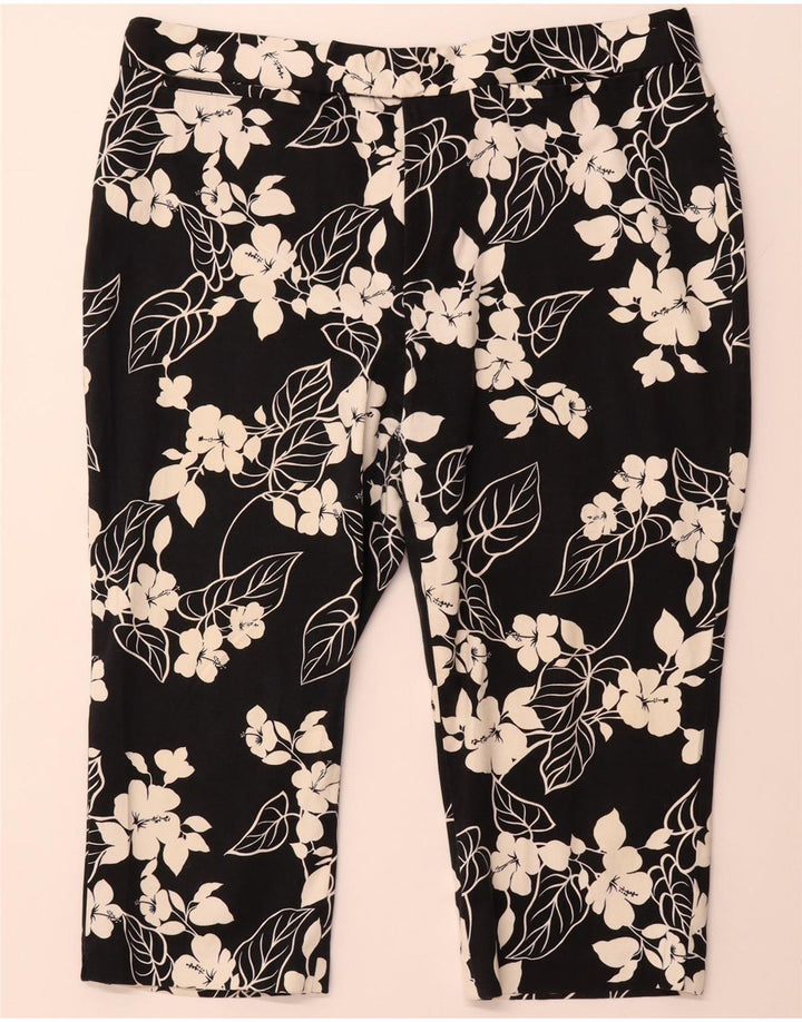 Calça capri feminina reta CHAPS US 16 2XL W38 L20 algodão floral preto