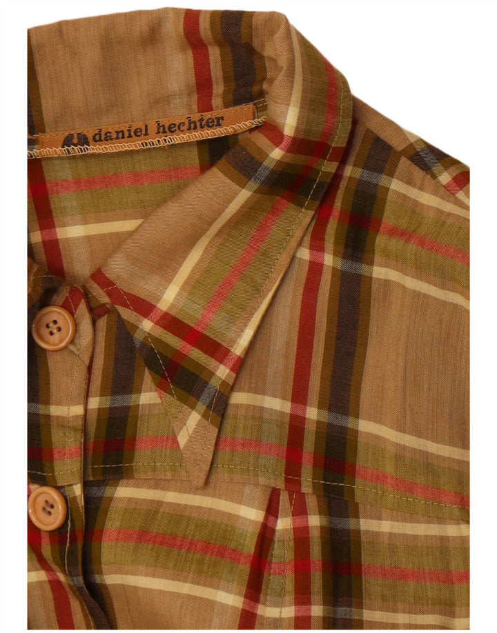 Blusa feminina com palangre Daniel Hechter Reino Unido 10 pequena xadrez marrom