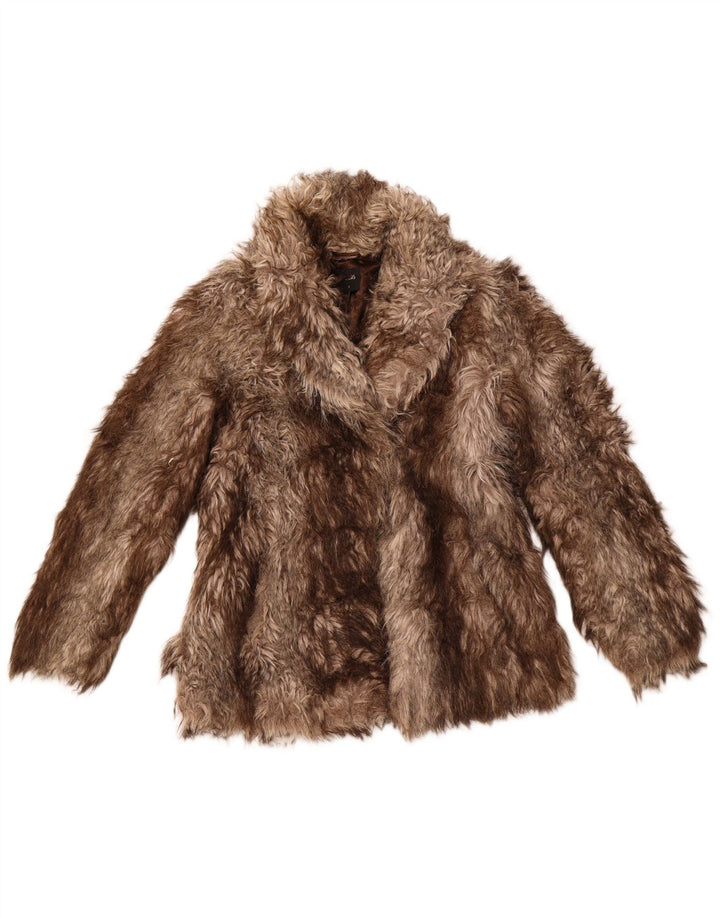 Jaqueta feminina de pele sintética OASIS UK 10 pequena listrada marrom acrílica