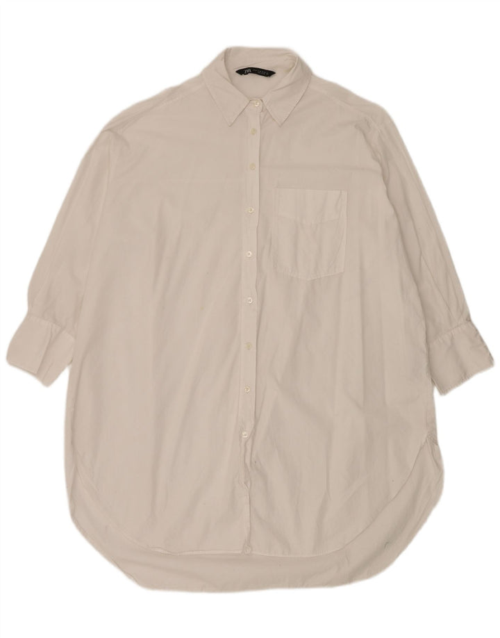 Vestido camisa oversized feminino ZARA Reino Unido 14 algodão branco médio