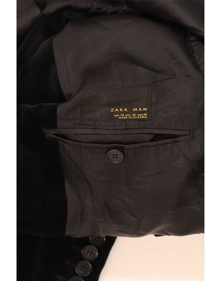 Jaqueta blazer masculina de veludo com 2 botões Zara EU 50 algodão preto médio