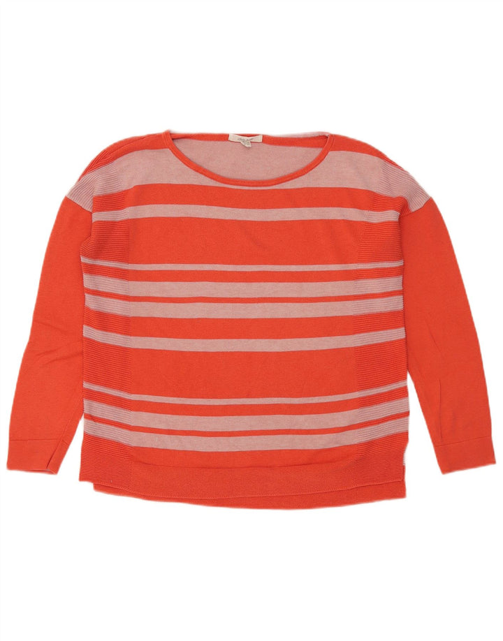 Suéter feminino com gola canoa White Stuff Reino Unido 10 pequeno listrado laranja