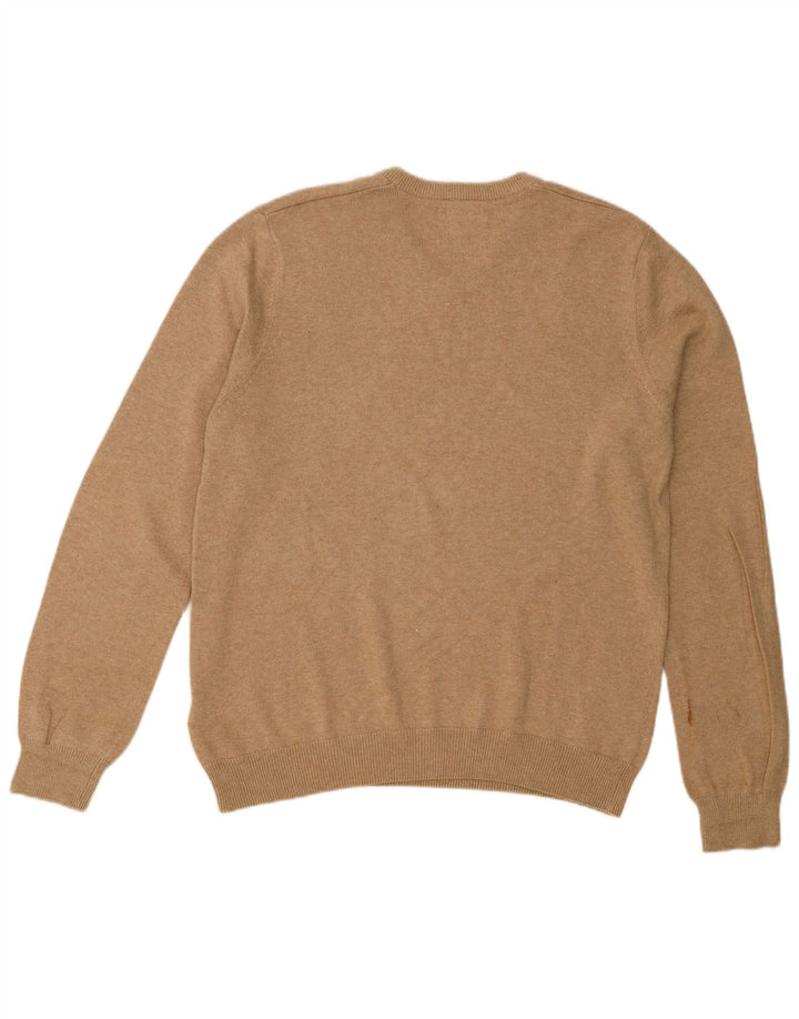 Suéter masculino Marks & Spencer com decote em V, algodão manchado bege médio