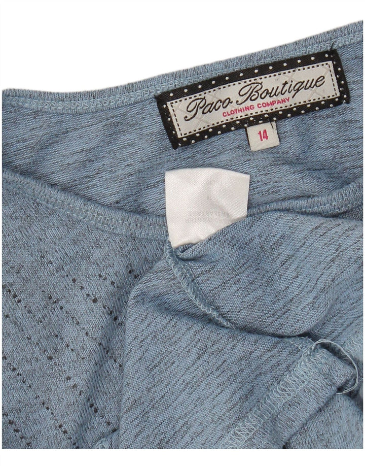 Top feminino Paco Boutique manga comprida UK 14 poliéster floral azul médio