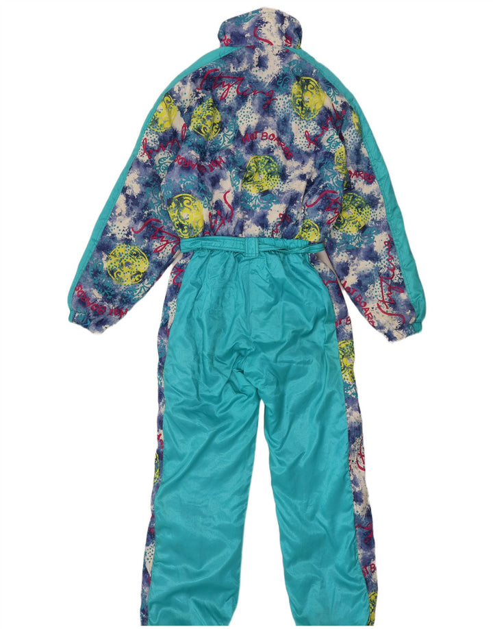Macacão de esqui feminino vintage grande com capuz gráfico IT 44 médio turquesa