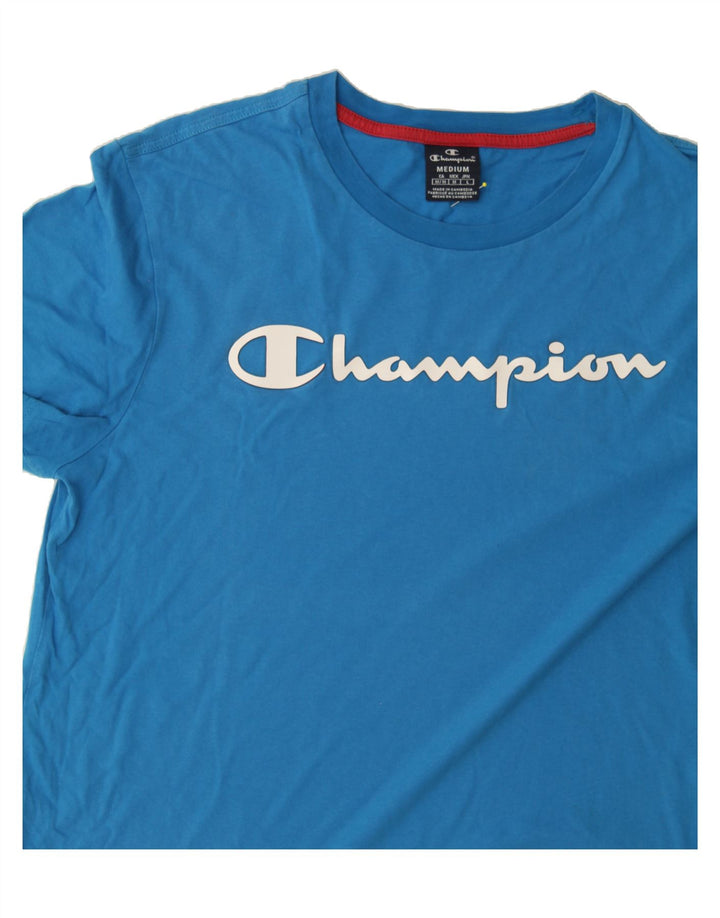 CHAMPION Mens Graphic T-Shirt Top Medium Blue Vintage Champion and Second-Hand Champion from Messina Hembry 