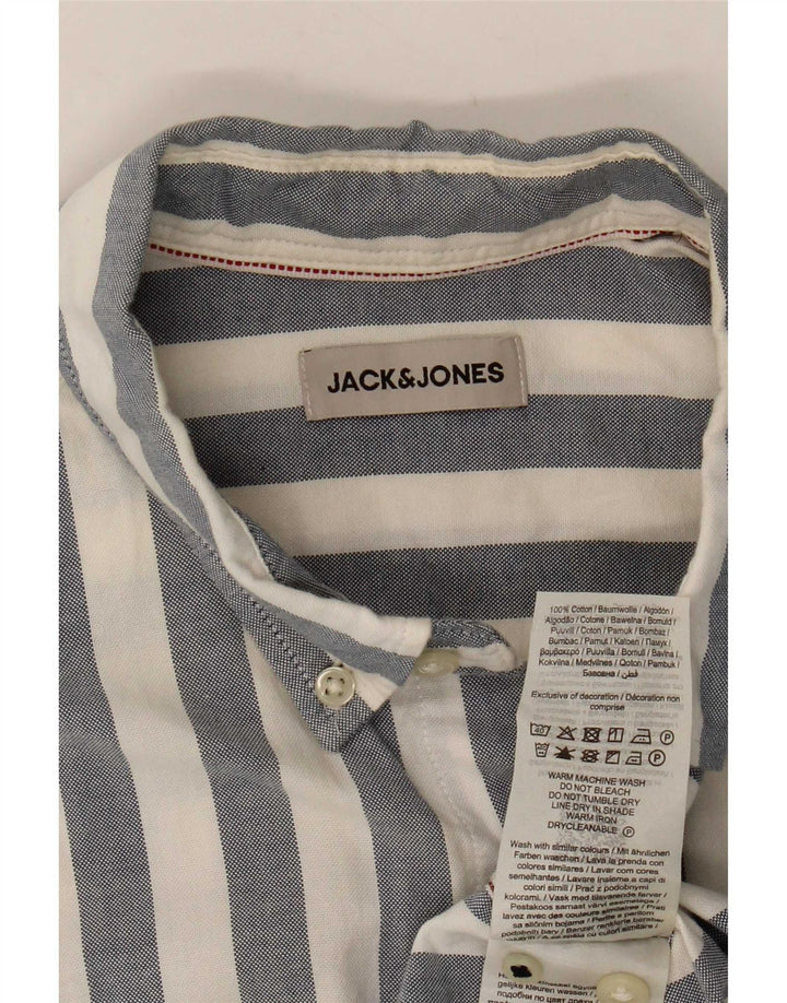 Camisa masculina de manga curta Jack & Jones de algodão listrado azul médio