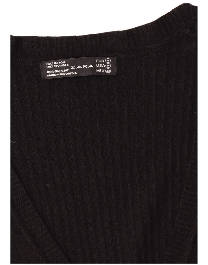 Suéter cardigã feminino Zara Reino Unido 12 médio preto rayon