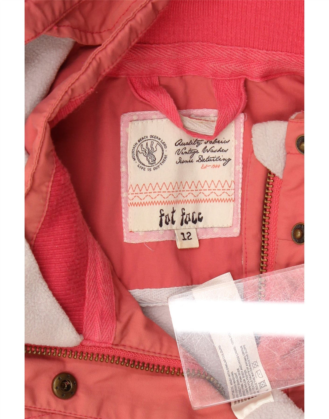 Jaqueta corta-vento com capuz feminino Fat Face UK 12 nylon rosa médio