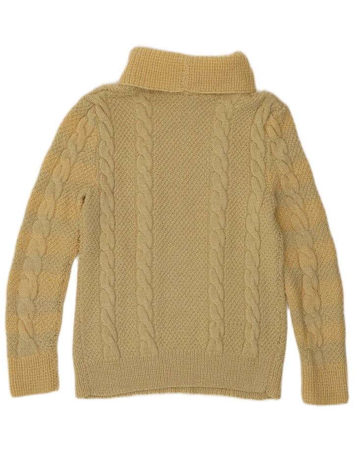 Suéter feminino vintage com gola redonda UK 10 pequeno amarelo